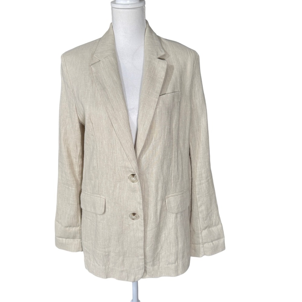 Bershka Women's Beige Ramie Cotton Blend Blazer Jacket Size Medium Neutral EUC